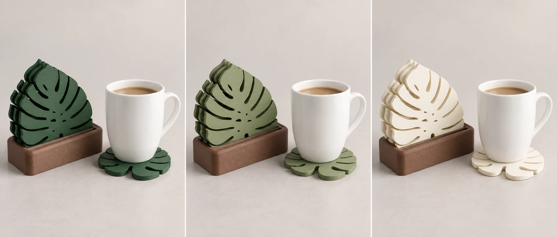 Monstera Leaf Coasters with Holder (Set of 4)